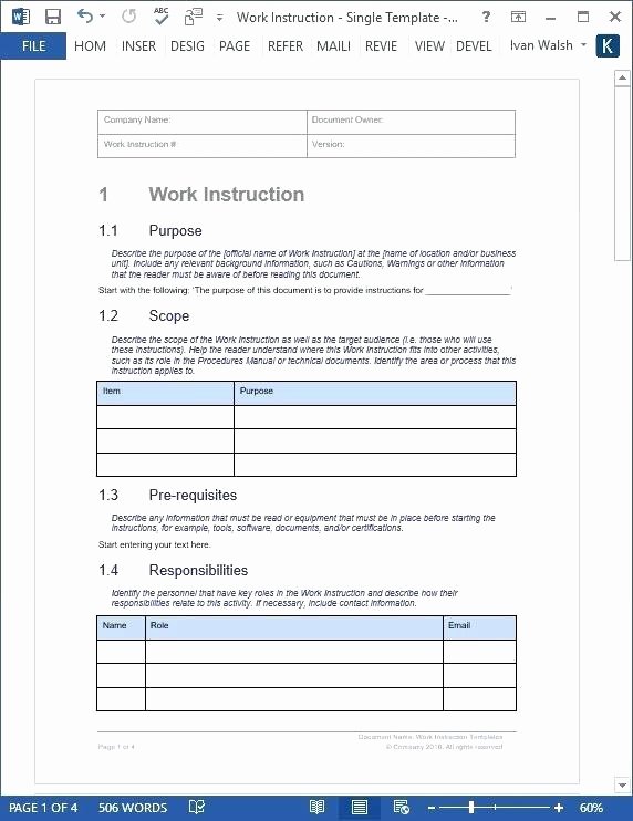 Work Instruction Template Excel New Template for Work Instructions – Azserverfo