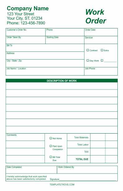 Work order form Template Luxury Work order forms