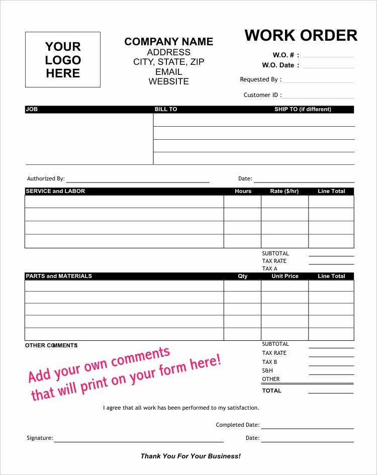 Work order form Template New Work order Template to Create In Carbon Copies