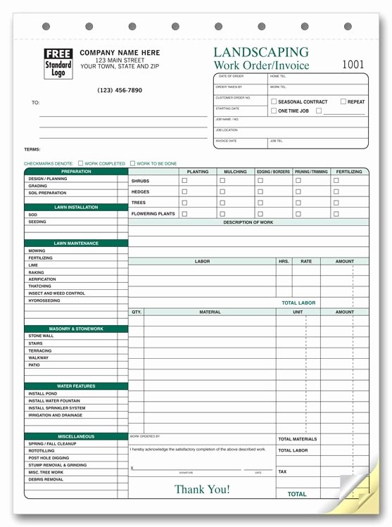 Work order Invoice Template Beautiful Landscaping Invoice Template Free