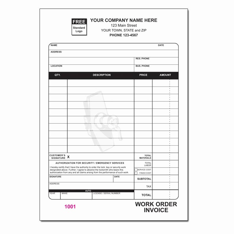 Work order Invoice Template Beautiful Locksmith Invoice form Work order