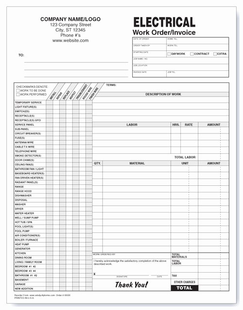 Work order Invoice Template Luxury Electrical Work order Invoice Windy City forms