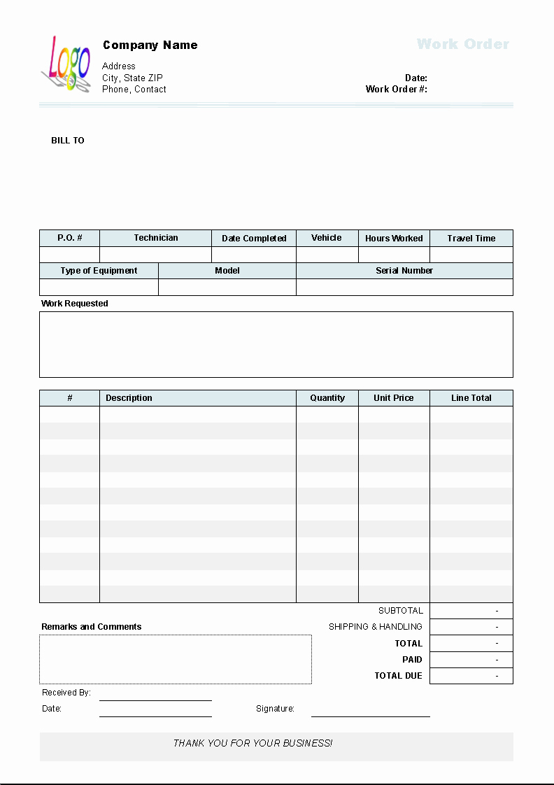 Work order Template Excel Best Of Work order Template Uniform Invoice software