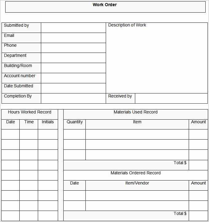 Work order Template Excel Unique Work order Template – 20 Free Word Excel Pdf Document
