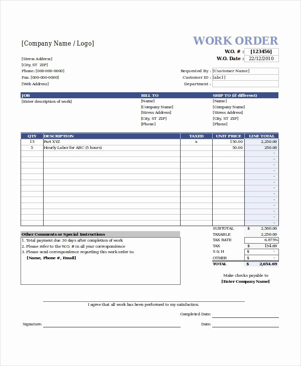 Work order Template Free Beautiful Excel Work order Template 13 Free Excel Document
