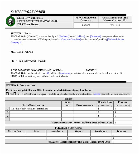 Work order Template Pdf Awesome 23 Work order Templates Pdf Doc
