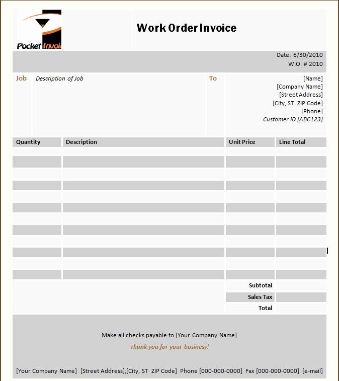Work order Template Word Beautiful Work order Invoice Template