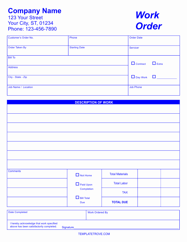 Work orders Template Free New Work order form 2