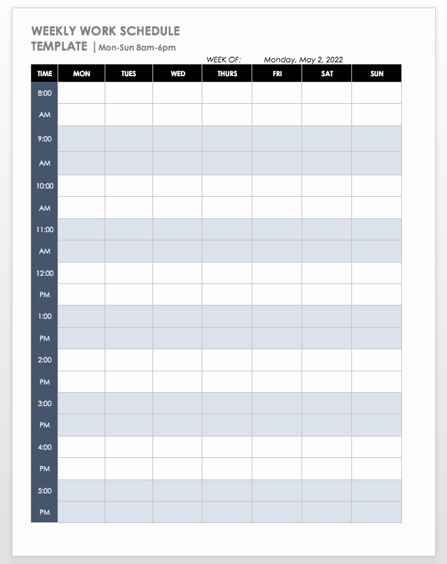 Work Schedule Template Word New Free Work Schedule Templates for Word and Excel