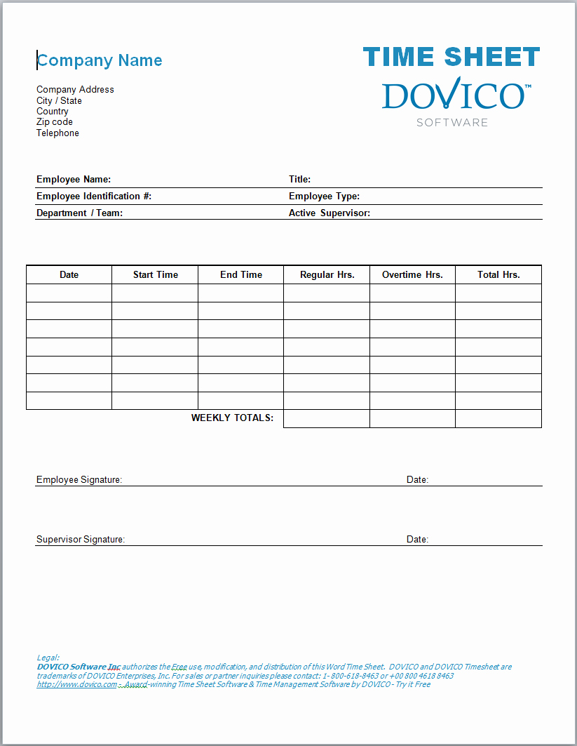 Work Time Sheet Template Elegant Microsoft Word Employee Timesheet Template by Dovico