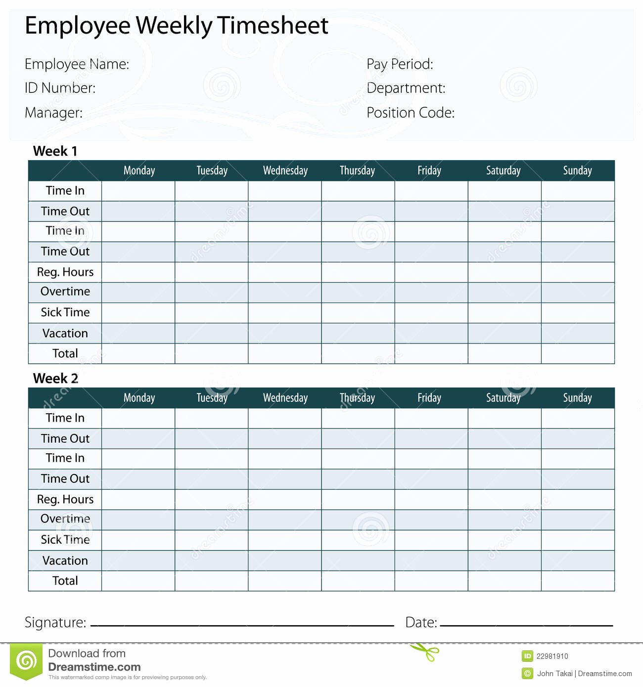 Work Time Sheet Template Fresh Employee Timesheet Template Stock Image