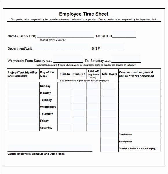 Work Time Sheet Template Unique Employee Timesheet Template 8 Free Download for Pdf