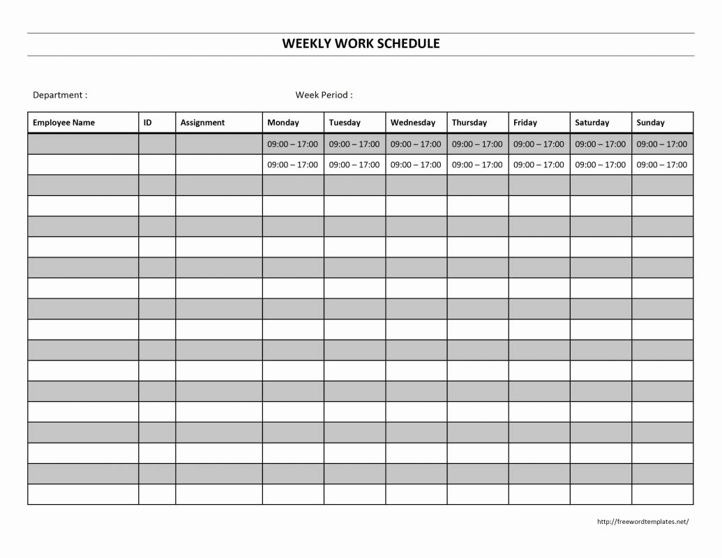 Work Week Schedule Template Fresh Weekly Work Schedule Template
