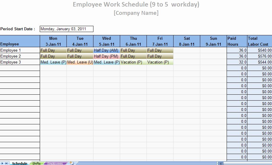 Working Hours Schedule Template Awesome Labor Schedule Template Word Excel