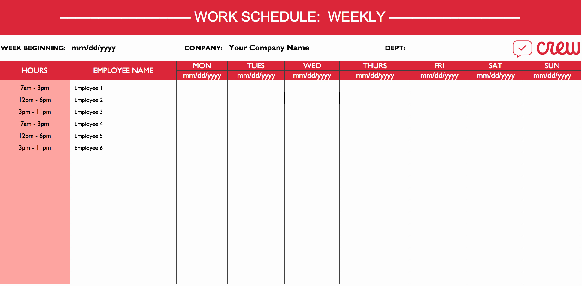 Working Hours Schedule Template Luxury Weekly Work Schedule Template I Crew
