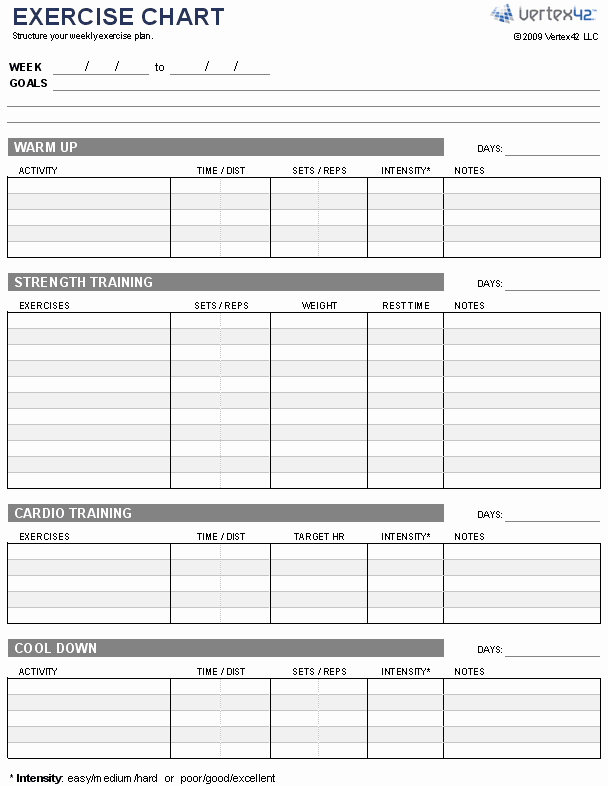 Workout Log Template Excel Fresh Free Exercise Chart Printable Exercise Chart Template
