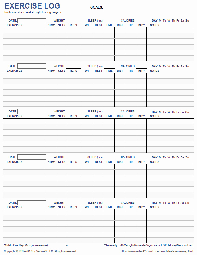 Workout Log Template Excel Inspirational Free Printable Exercise Log and Blank Exercise Log Template