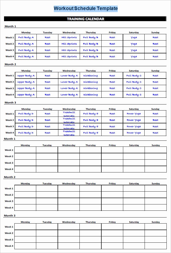 Workout Plan Template Excel Inspirational Workout Schedule Template 27 Free Word Excel Pdf