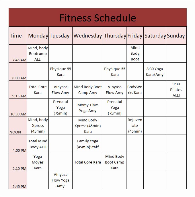 Workout Schedule Template Excel Unique Daily Workout Calendar 2018 Template Excel Word Pdf