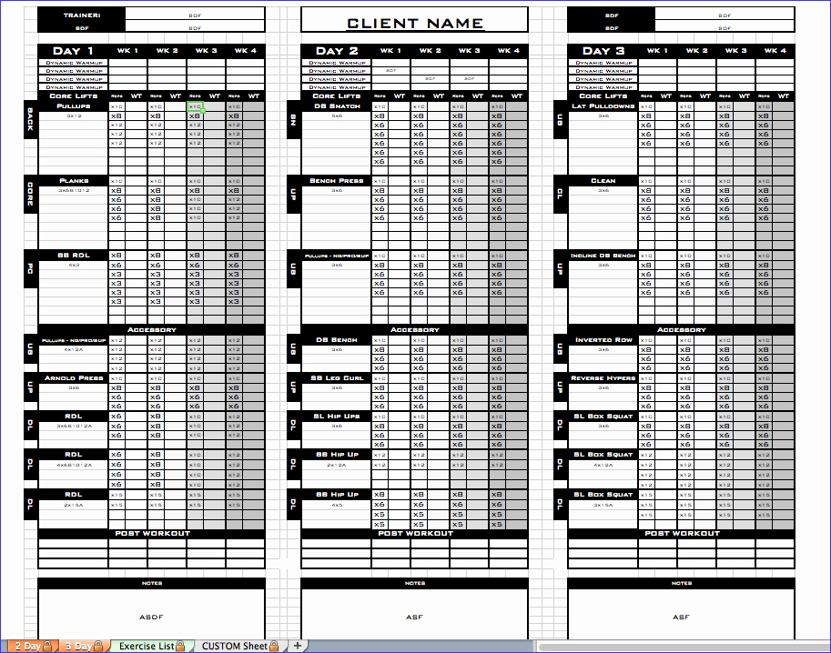 Workout Spreadsheet Excel Template Awesome Workout Template Excel