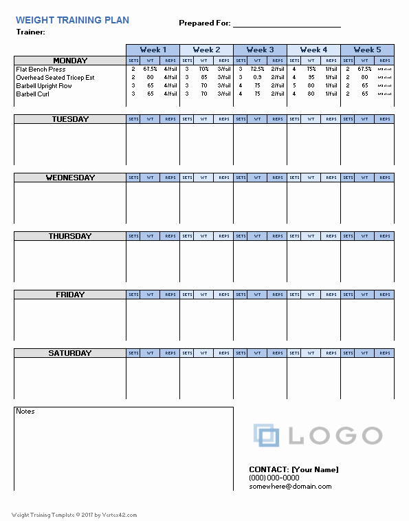 Workout Spreadsheet Excel Template New Weight Training Plan Template for Excel