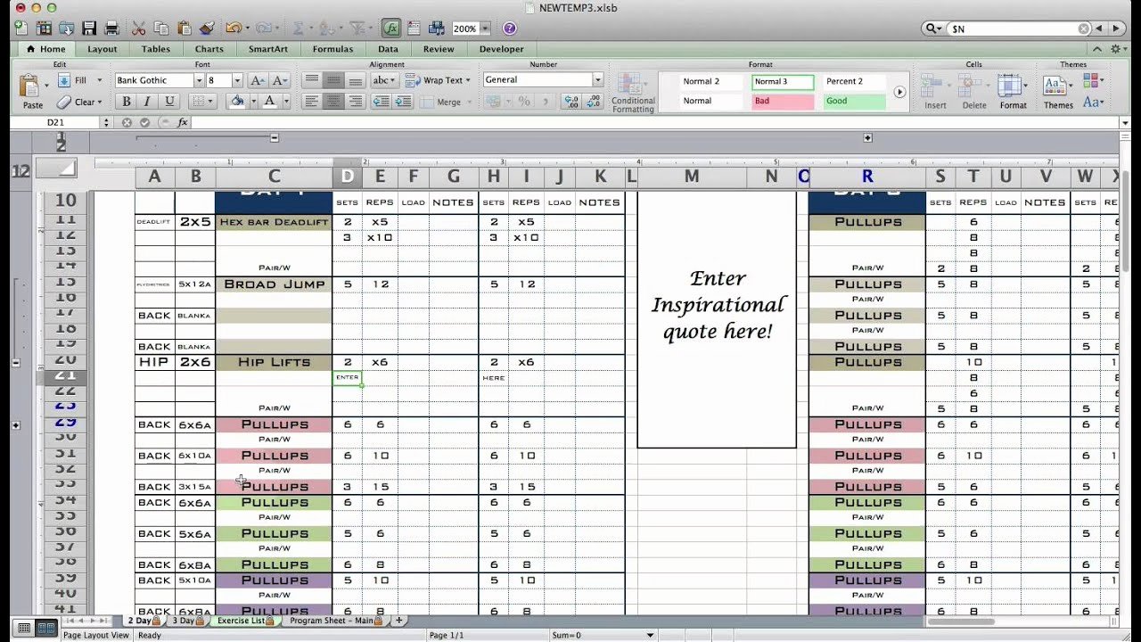 Workout Spreadsheet Excel Template Unique Excel Workout Template From Excel Training Designs