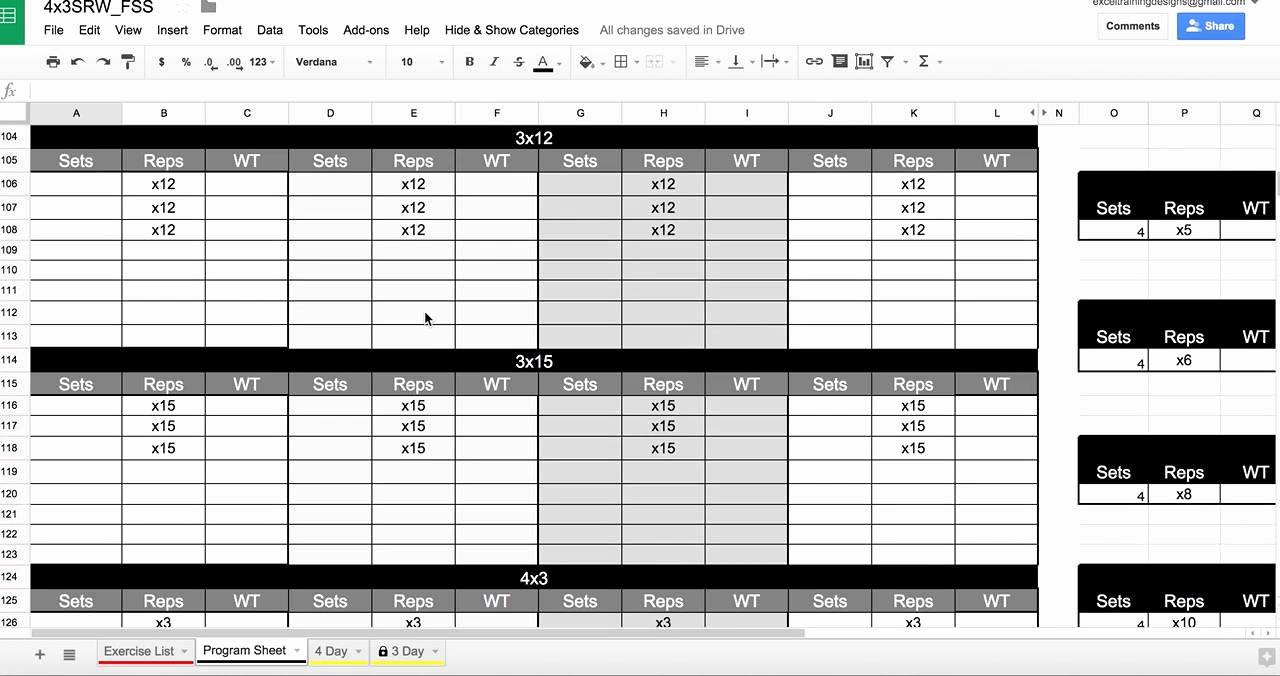 Workout Spreadsheet Excel Template Unique Personal Training Spreadsheet In Google Drive