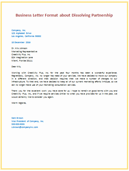 Writing A Business Letter Template Fresh 6th Business Letter format About Dissolving Partnership