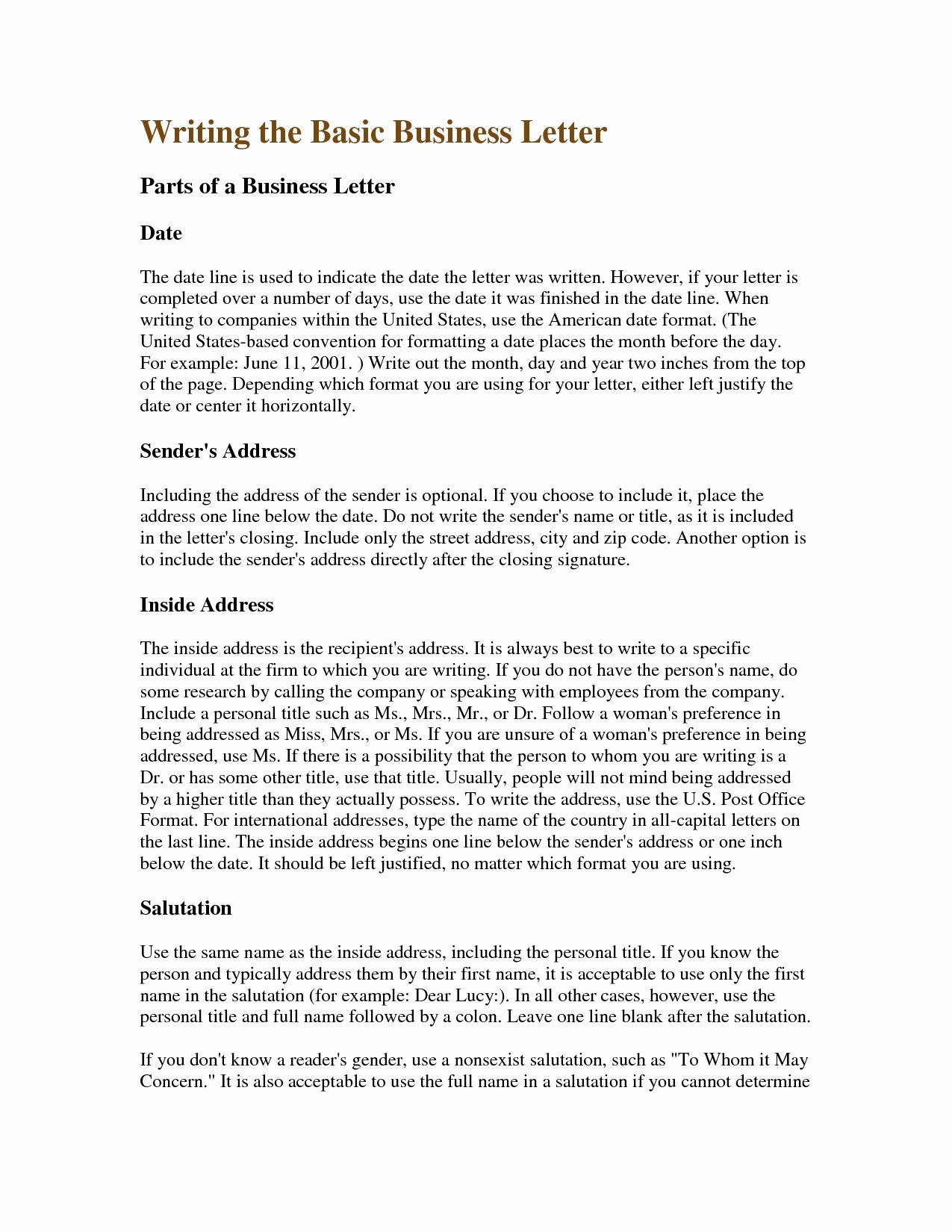 Writing A Business Letter Template Lovely Business Writing Examples